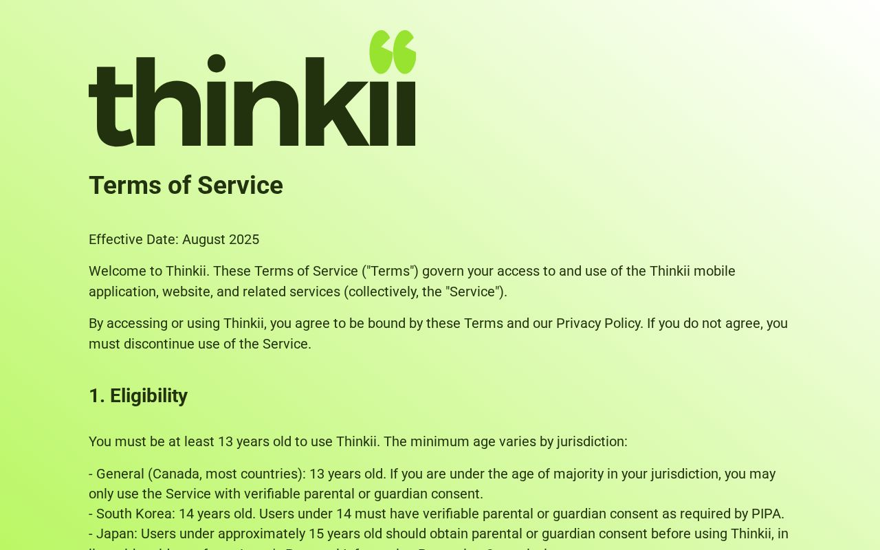 Thinkii – Terms of Service